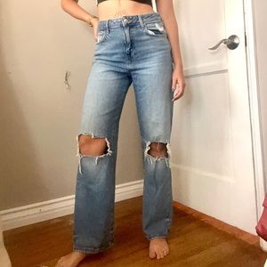 Forever 21 Wide Leg Distressed Jeans